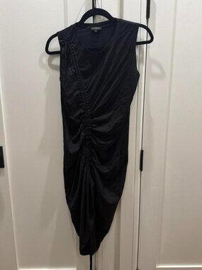 Storm black midi dress with ruched detailing